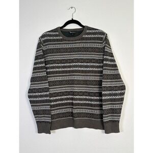 Odin New York Mens Cotton Fair Isle Geometric Crewneck Sweater Grey Charcoal M